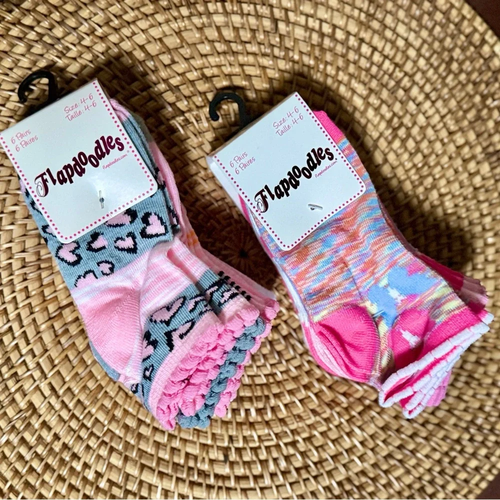 12 pairs Flapdoodles Kids' Pink and Gray Patterned Socks